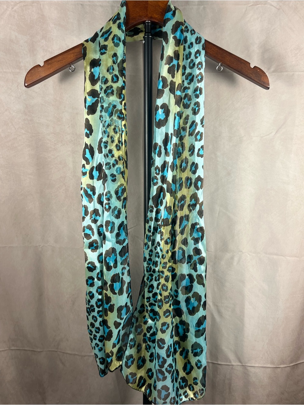 Blue Green Leopard Print Sheer Lightweight Fashion Scarf Animal Print